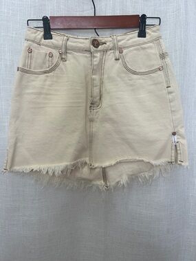 One X Oneteaspoon Raw Hem Beige Denim Skirt Size 25 Excellent Condition